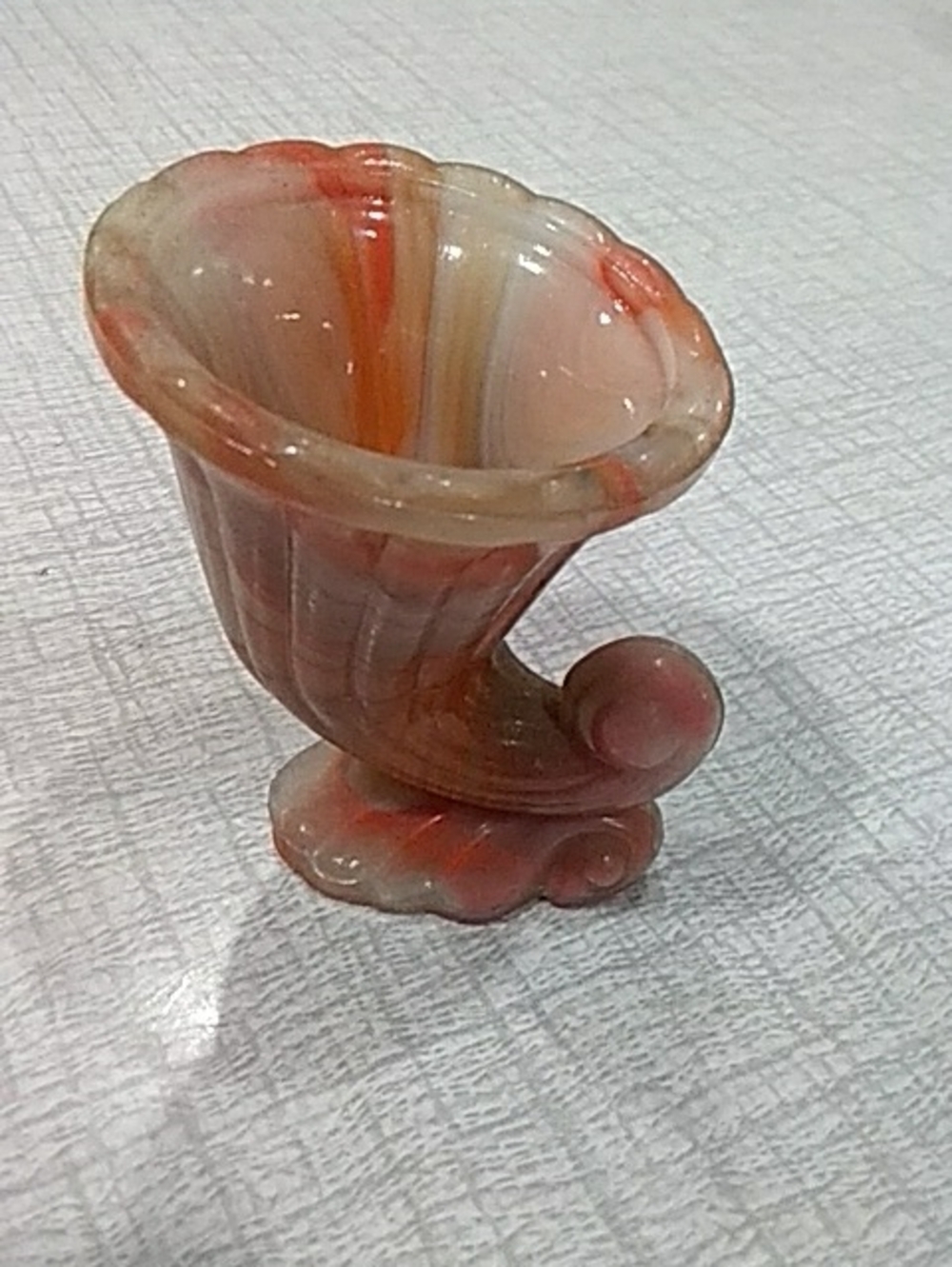 Handblown Glass Cornucopia Vase in Orange and Cream